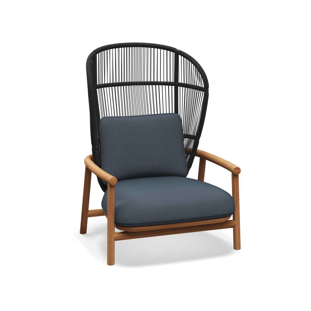 Fern High Back Lounge Chair — Meteor Raven met Tuck Denim