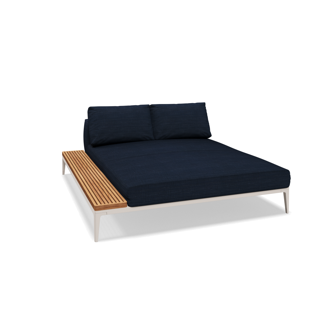 Grid chill chaise-element teak - Bone Natural Teak met Willa Denim