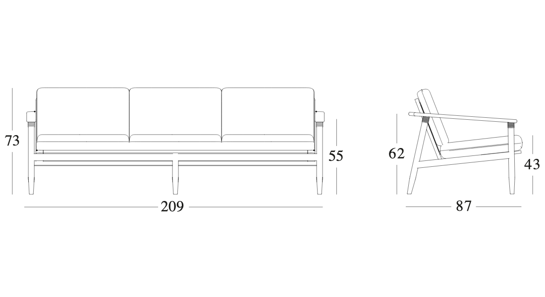 Technische tekening – David Lounge Sofa 3S