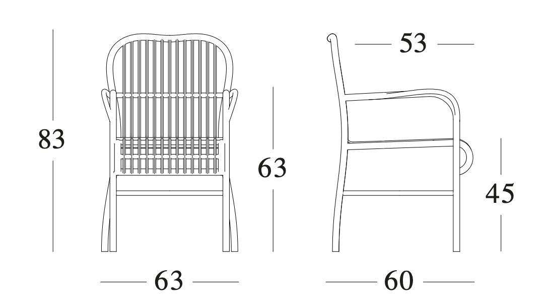 Technische tekening – Lucy Dining Armchair