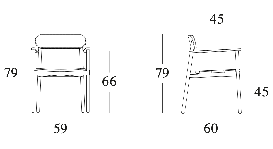 Technische tekening – Freya Dining Armchair