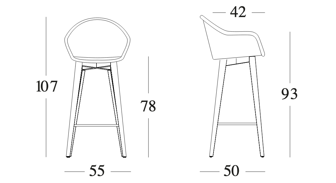 Technische tekening – Edgard Bar Stool Base