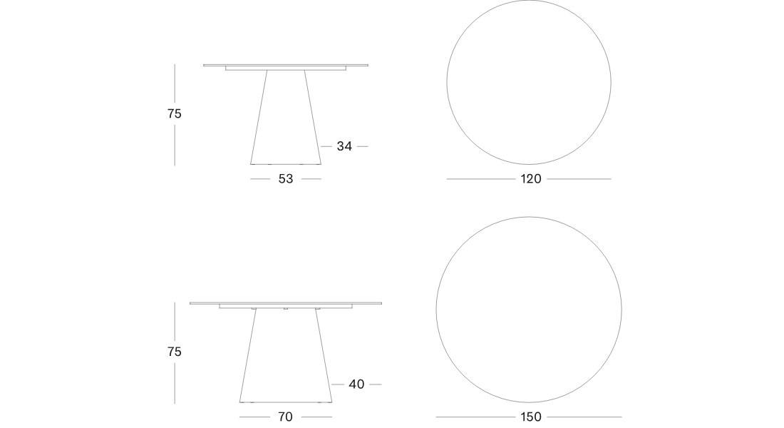 Technische tekening – Sandro Dining Table Alu Top