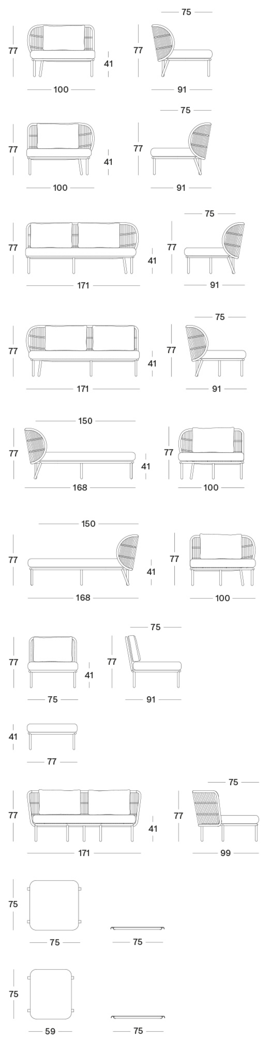 Technische tekening – Kodo Modular 1 Seater Left